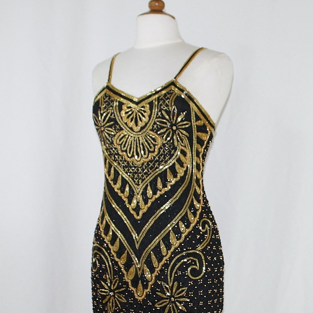 JASDEE  Vintage Beaded Spaghetti Strap Dress Hand Work On Silk Style 2066L